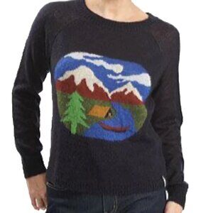 Woolrich Women's Mountain Range Happy Camper Wool Blend Sweater Navy Blue M New